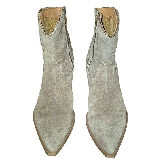 Diba True Womens Size 10 Gold Suede Ankle Boots Western Cowboy Leather Side Zip